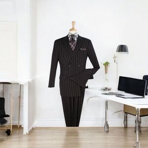 APOLLO KING MENS WIDE BOLD BLACK STRIPE 2 PC DOUBLE BREASTED SUIT. B-63